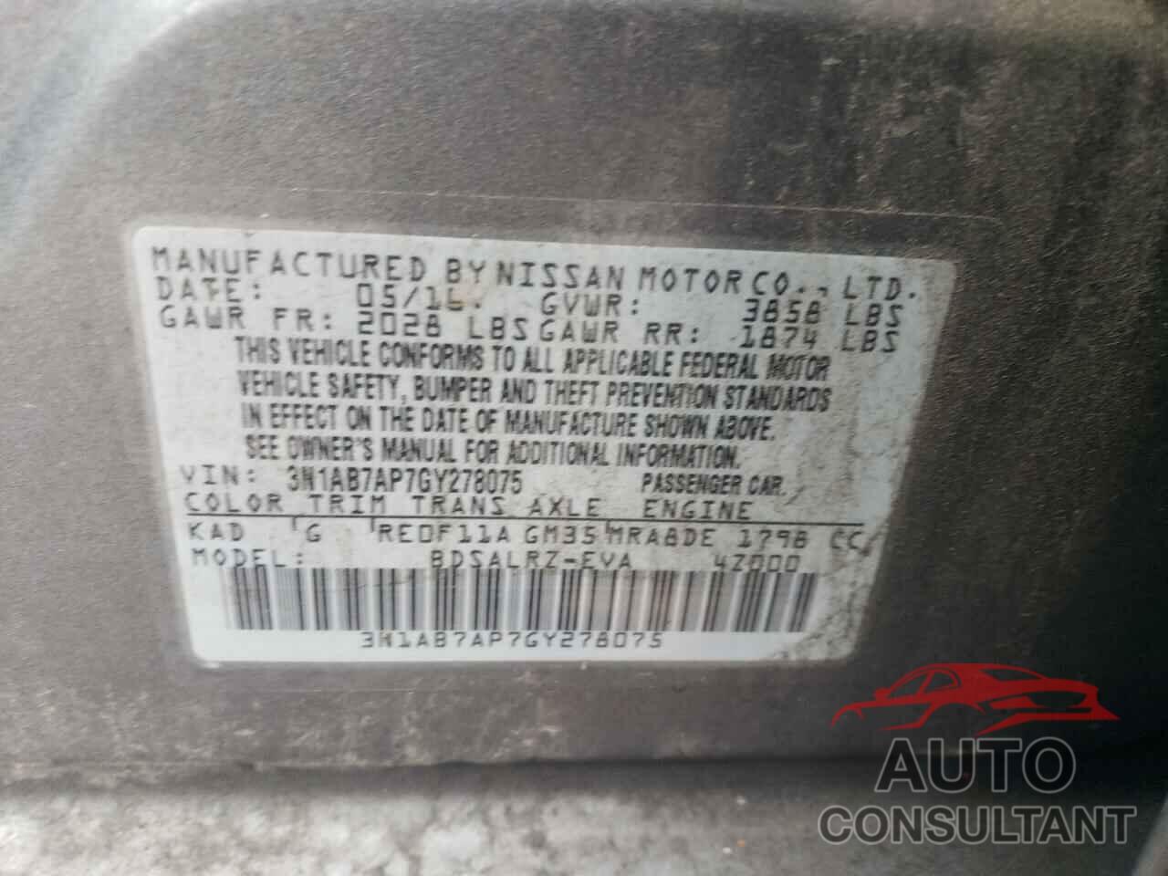 NISSAN SENTRA 2016 - 3N1AB7AP7GY278075