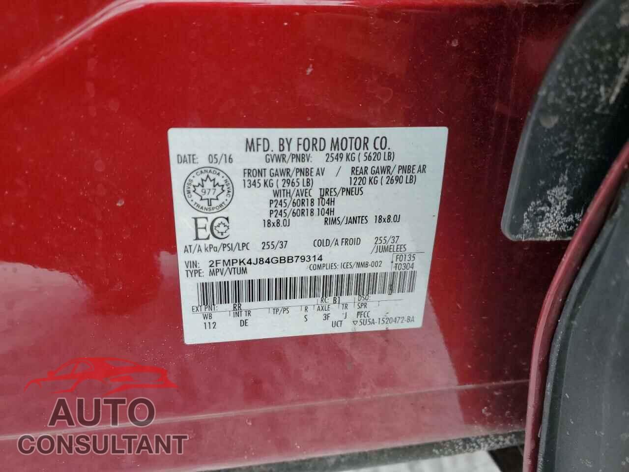 FORD EDGE 2016 - 2FMPK4J84GBB79314