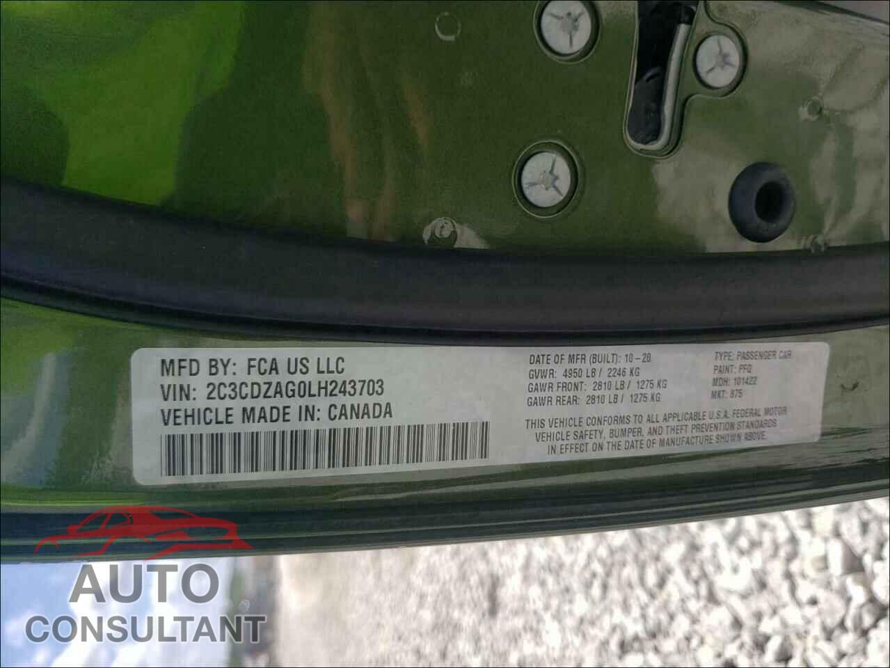 DODGE CHALLENGER 2020 - 2C3CDZAG0LH243703