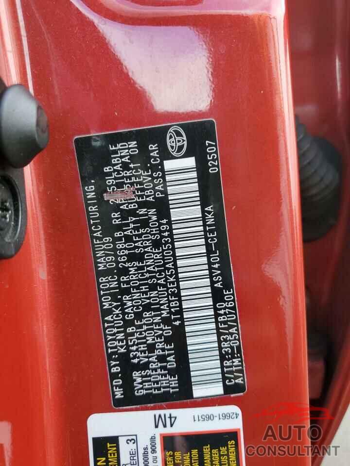 TOYOTA CAMRY 2010 - 4T1BF3EK5AU053494