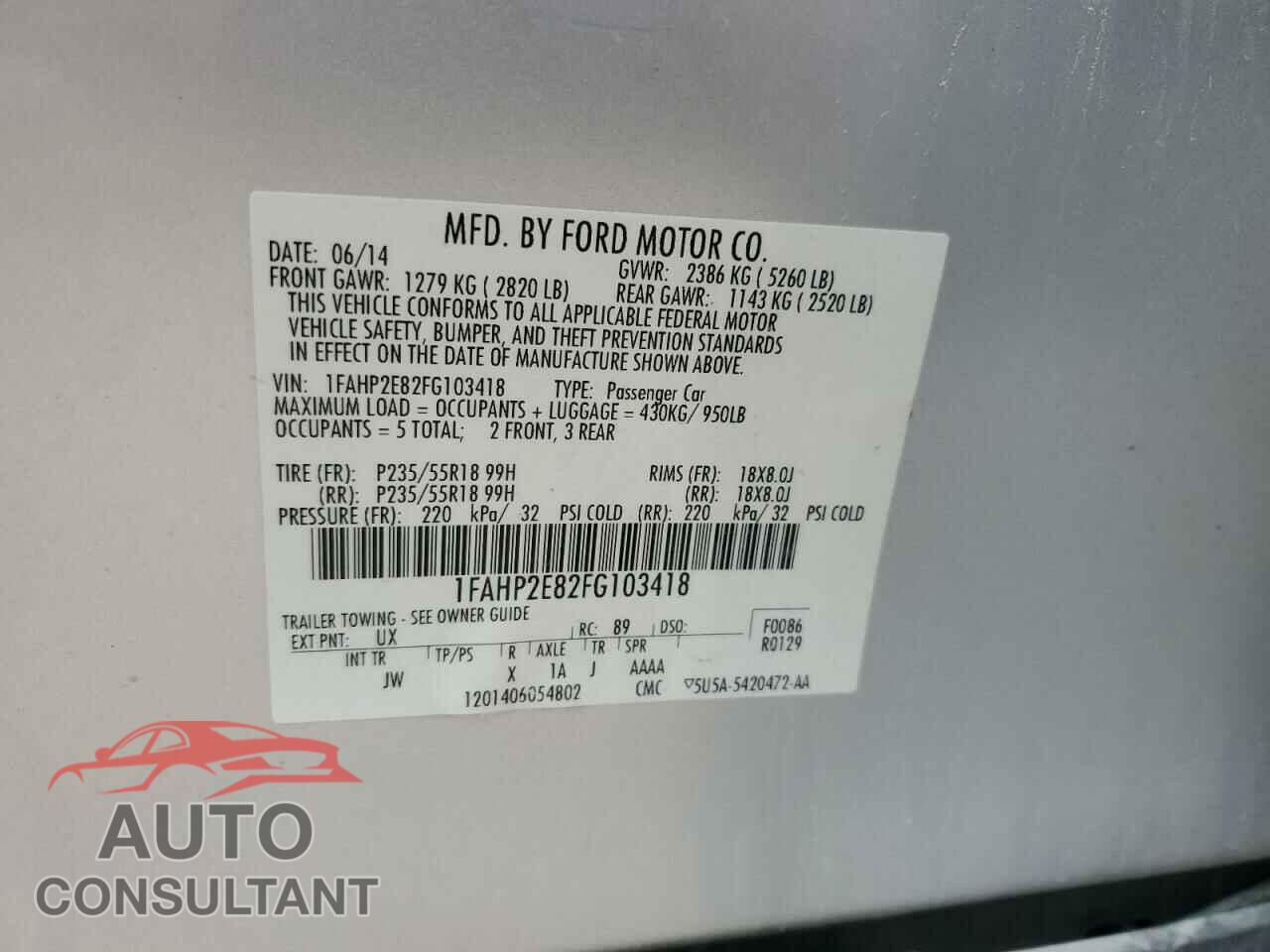 FORD TAURUS 2015 - 1FAHP2E82FG103418