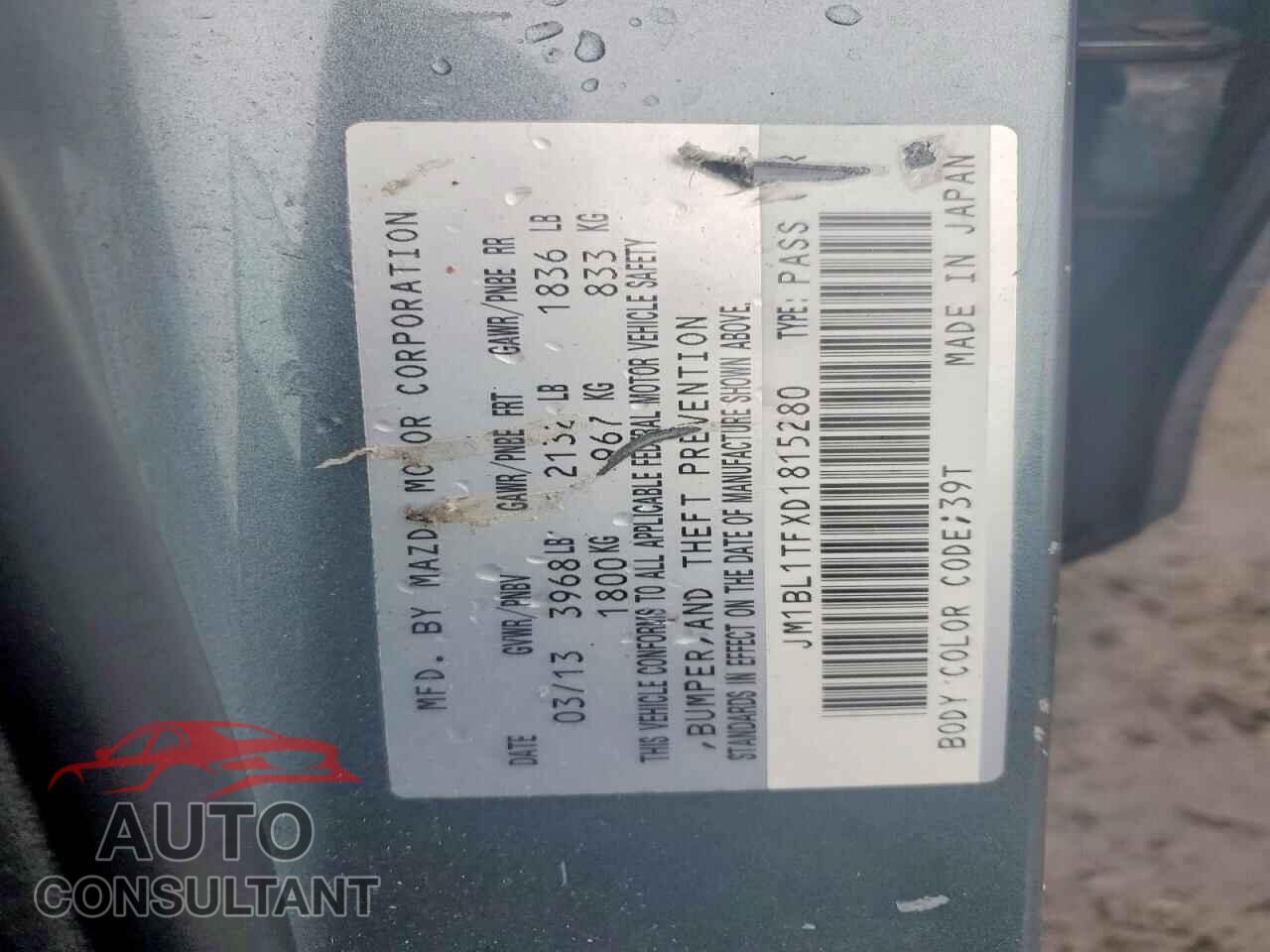 MAZDA 3 2013 - JM1BL1TFXD1815280