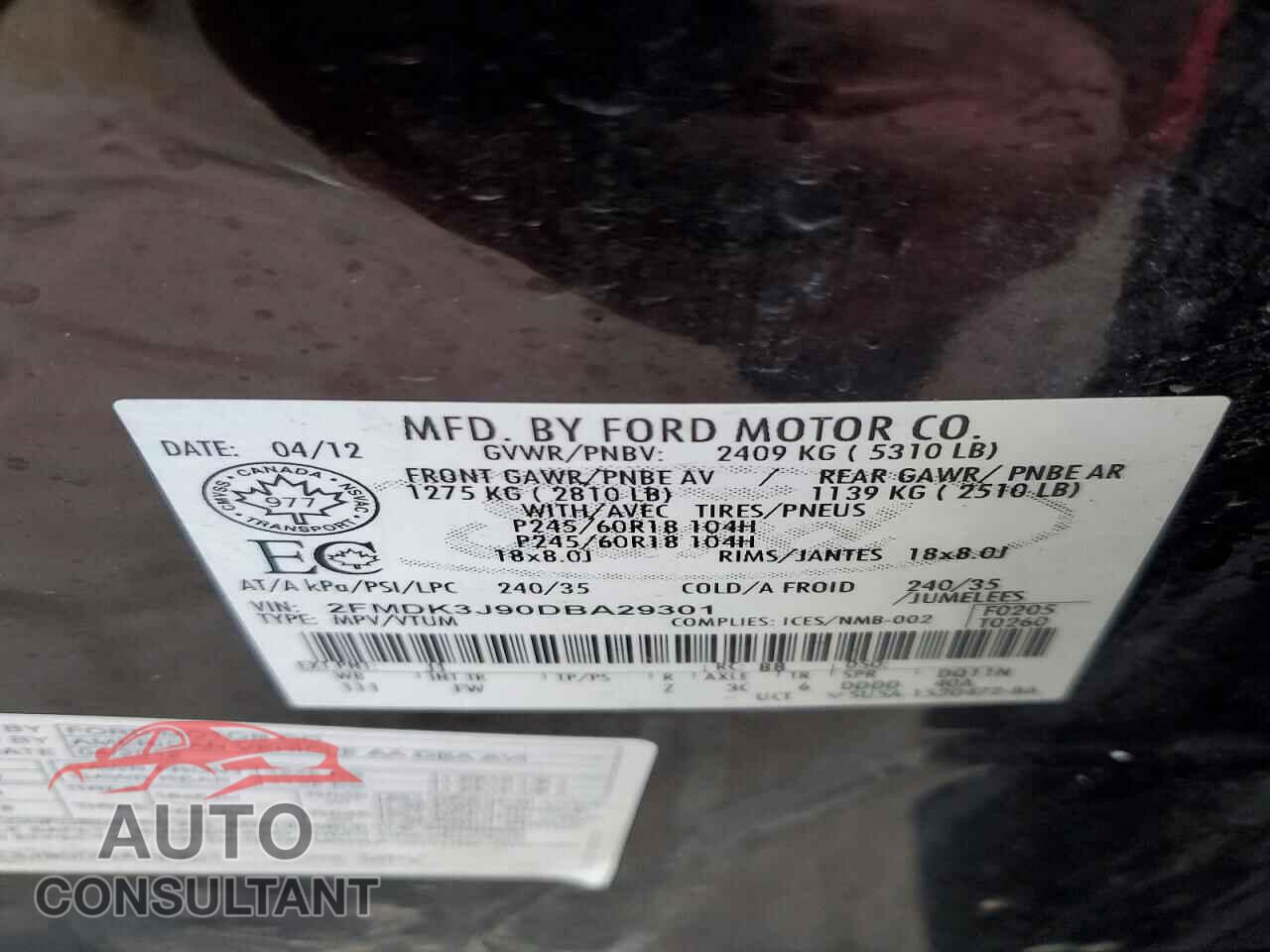 FORD EDGE 2013 - 2FMDK3J90DBA29301