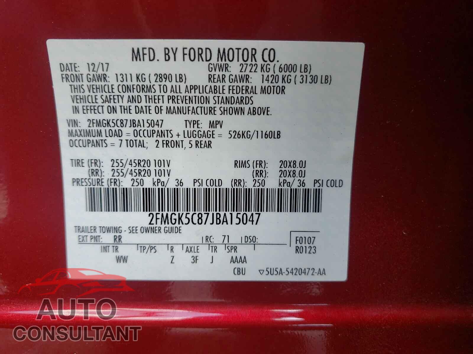 FORD FLEX 2018 - 2FMGK5C87JBA15047