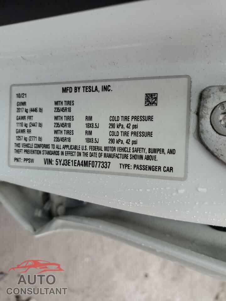 TESLA MODEL 3 2021 - 5YJ3E1EA4MF077337