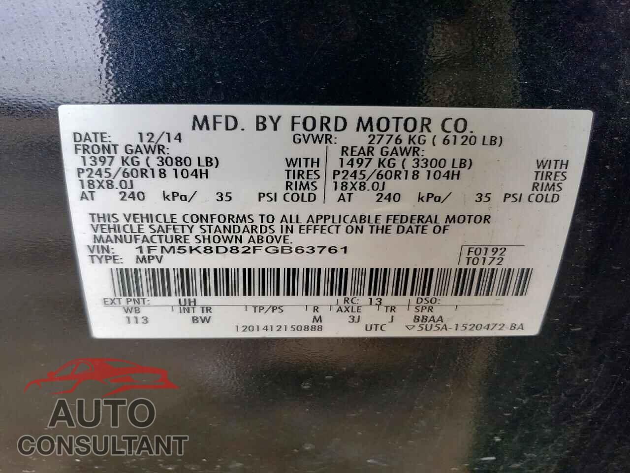 FORD EXPLORER 2015 - 1FM5K8D82FGB63761