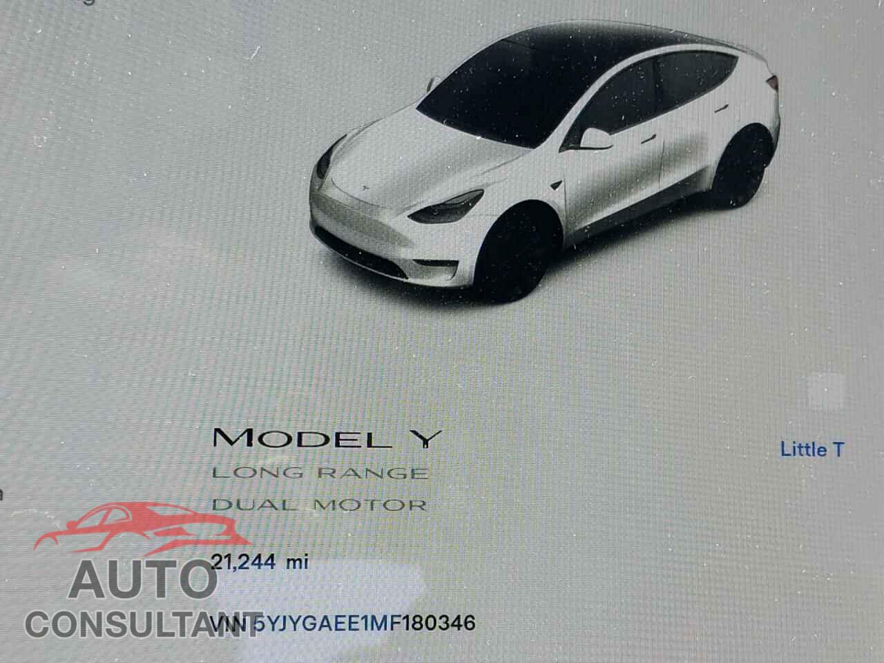 TESLA MODEL Y 2021 - 5YJYGAEE1MF180346