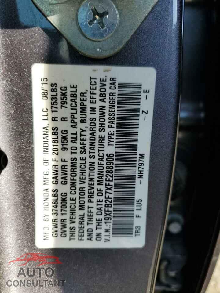 HONDA CIVIC 2015 - 19XFB2F7XFE288906