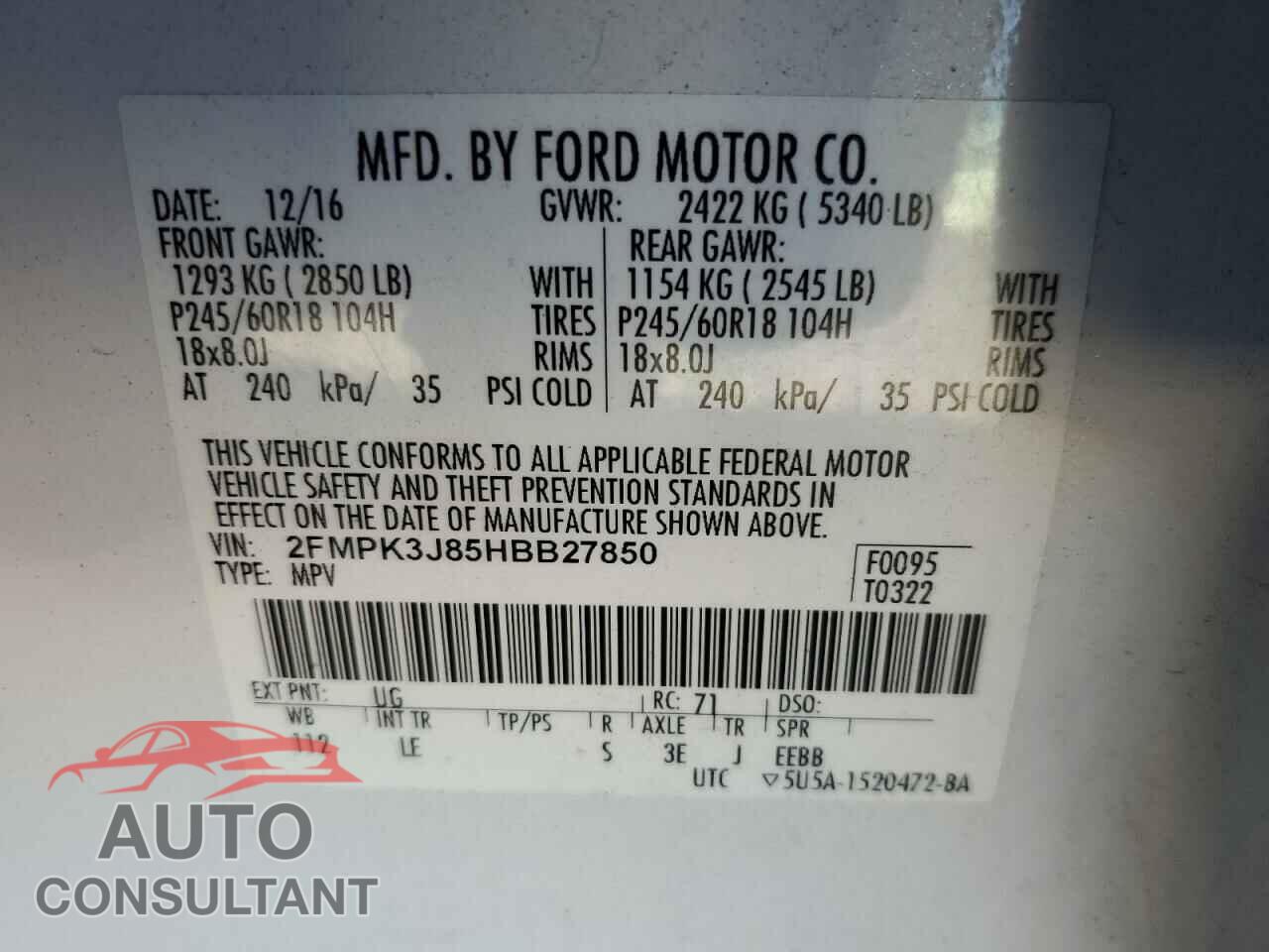 FORD EDGE 2017 - 2FMPK3J85HBB27850