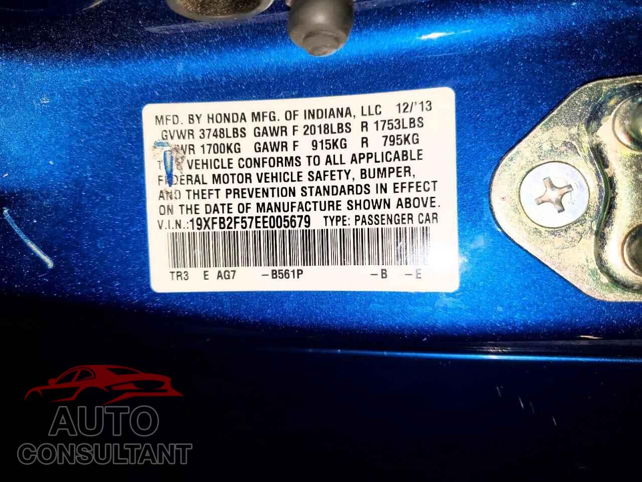 HONDA CIVIC 2014 - 19XFB2F57EE005679