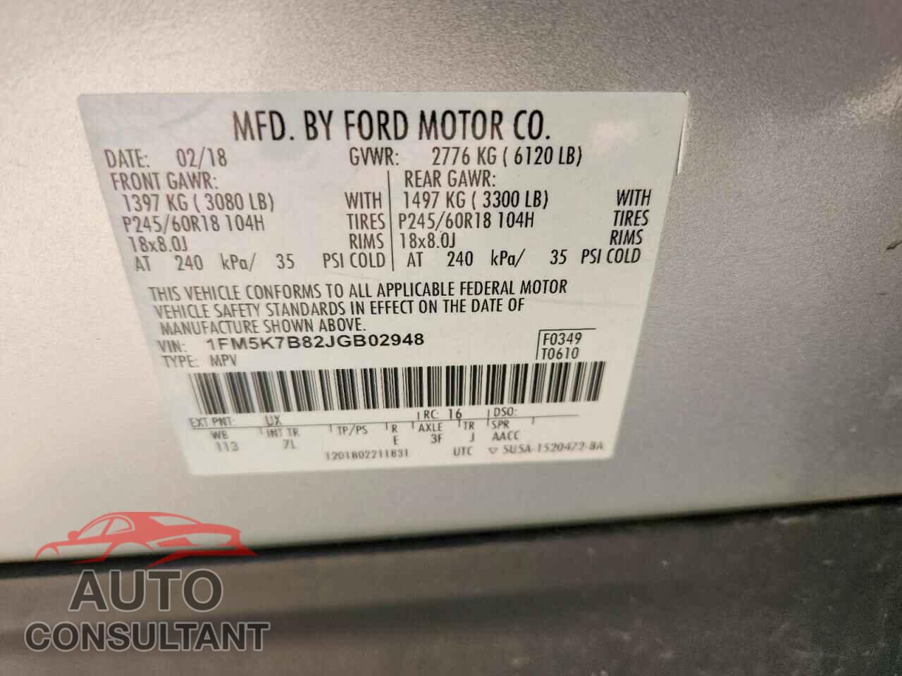 FORD EXPLORER 2018 - 1FM5K7B82JGB02948