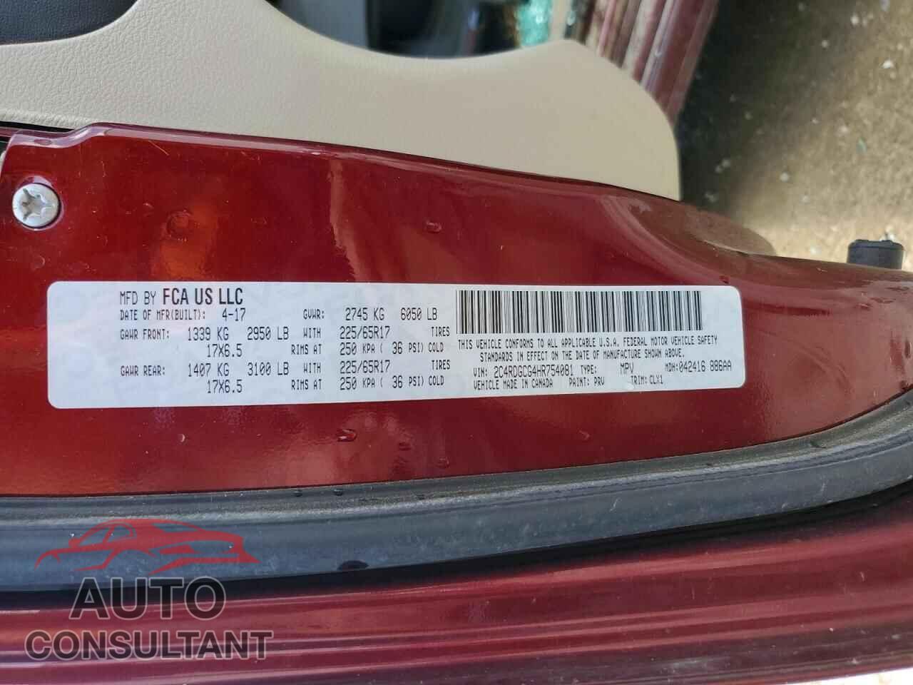 DODGE CARAVAN 2017 - 2C4RDGCG4HR754081