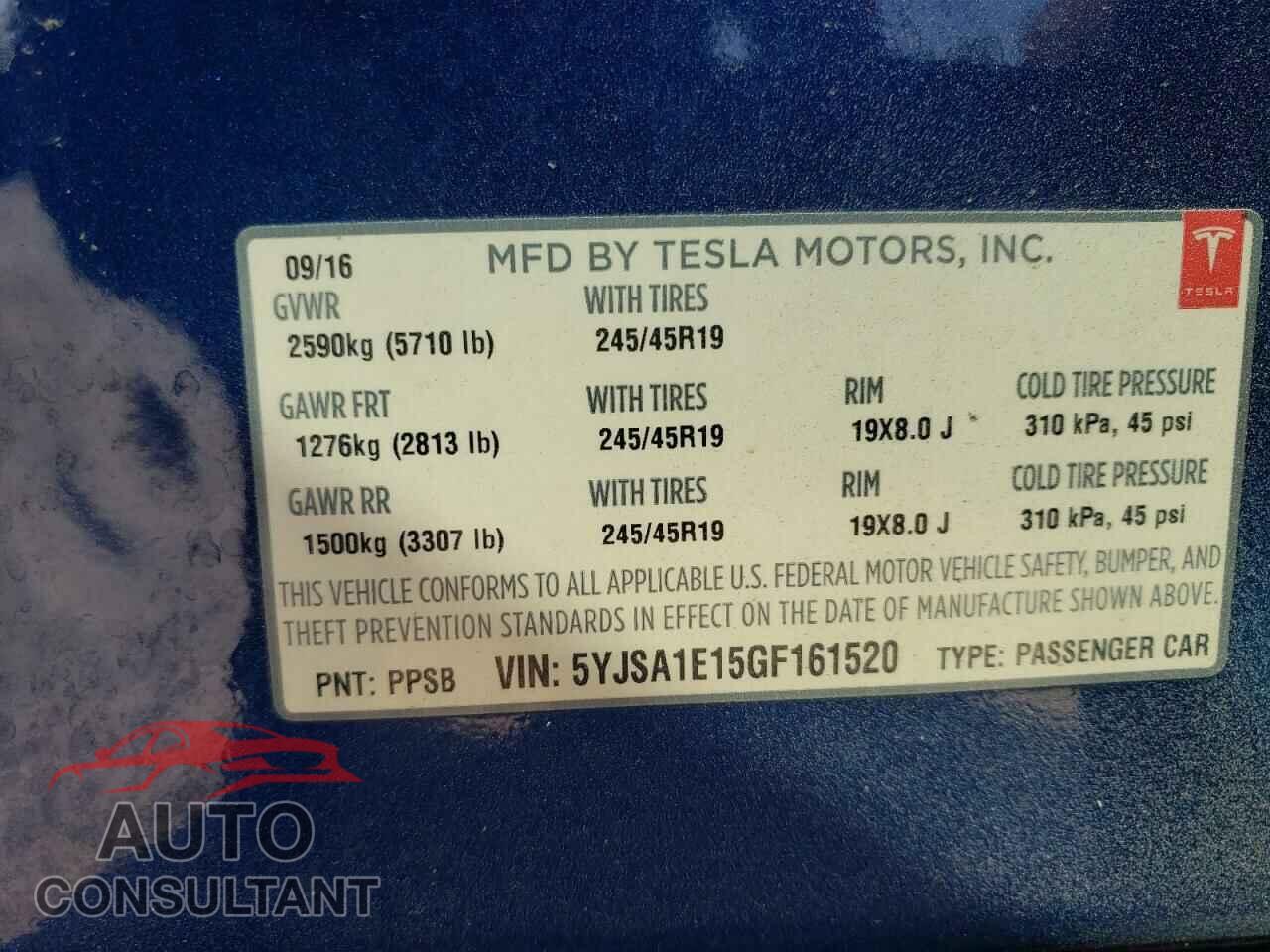 TESLA MODEL S 2016 - 5YJSA1E15GF161520