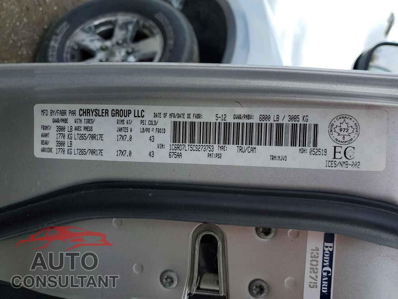 DODGE RAM 1500 2012 - 1C6RD7LT5CS273753