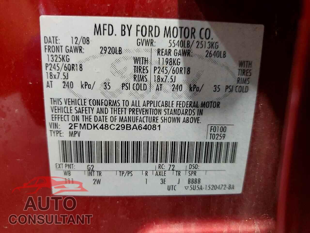 FORD EDGE 2009 - 2FMDK48C29BA64081
