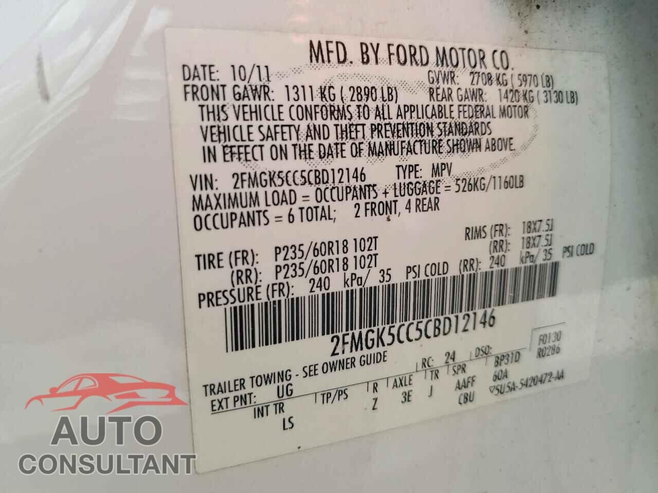 FORD FLEX 2012 - 2FMGK5CC5CBD12146