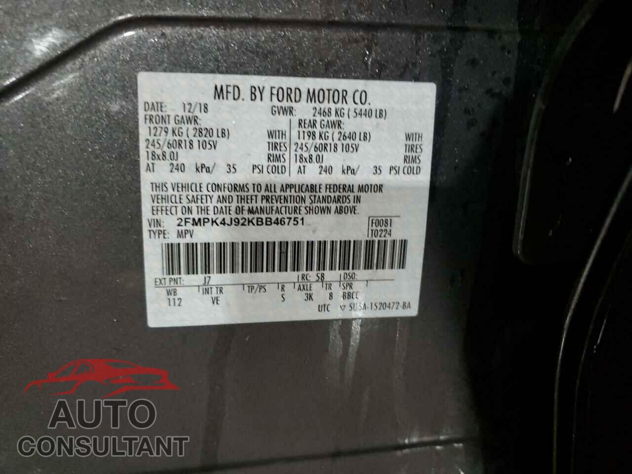 FORD EDGE 2019 - 2FMPK4J92KBB46751
