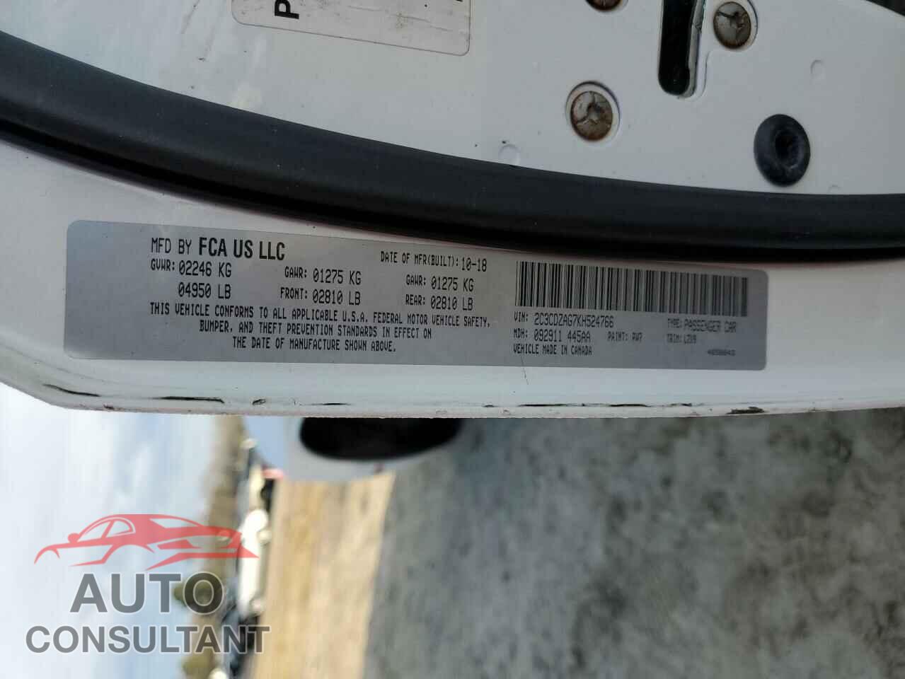 DODGE CHALLENGER 2019 - 2C3CDZAG7KH524766