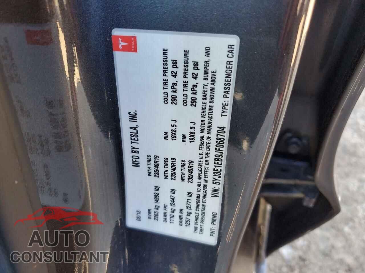 TESLA MODEL 3 2018 - 5YJ3E1EB9JF068704