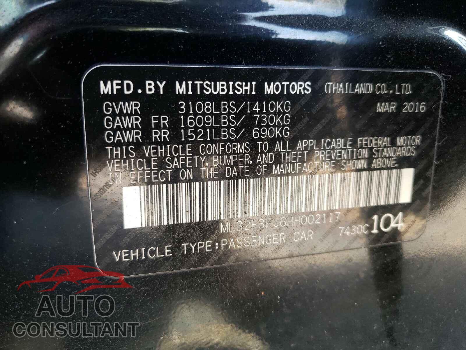 MITSUBISHI MIRAGE 2017 - ML32F3FJ6HH002117