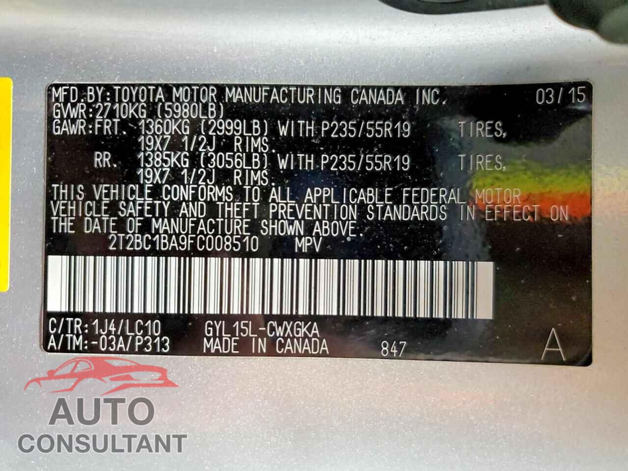 LEXUS RX 450H 2015 - 2T2BC1BA9FC008510