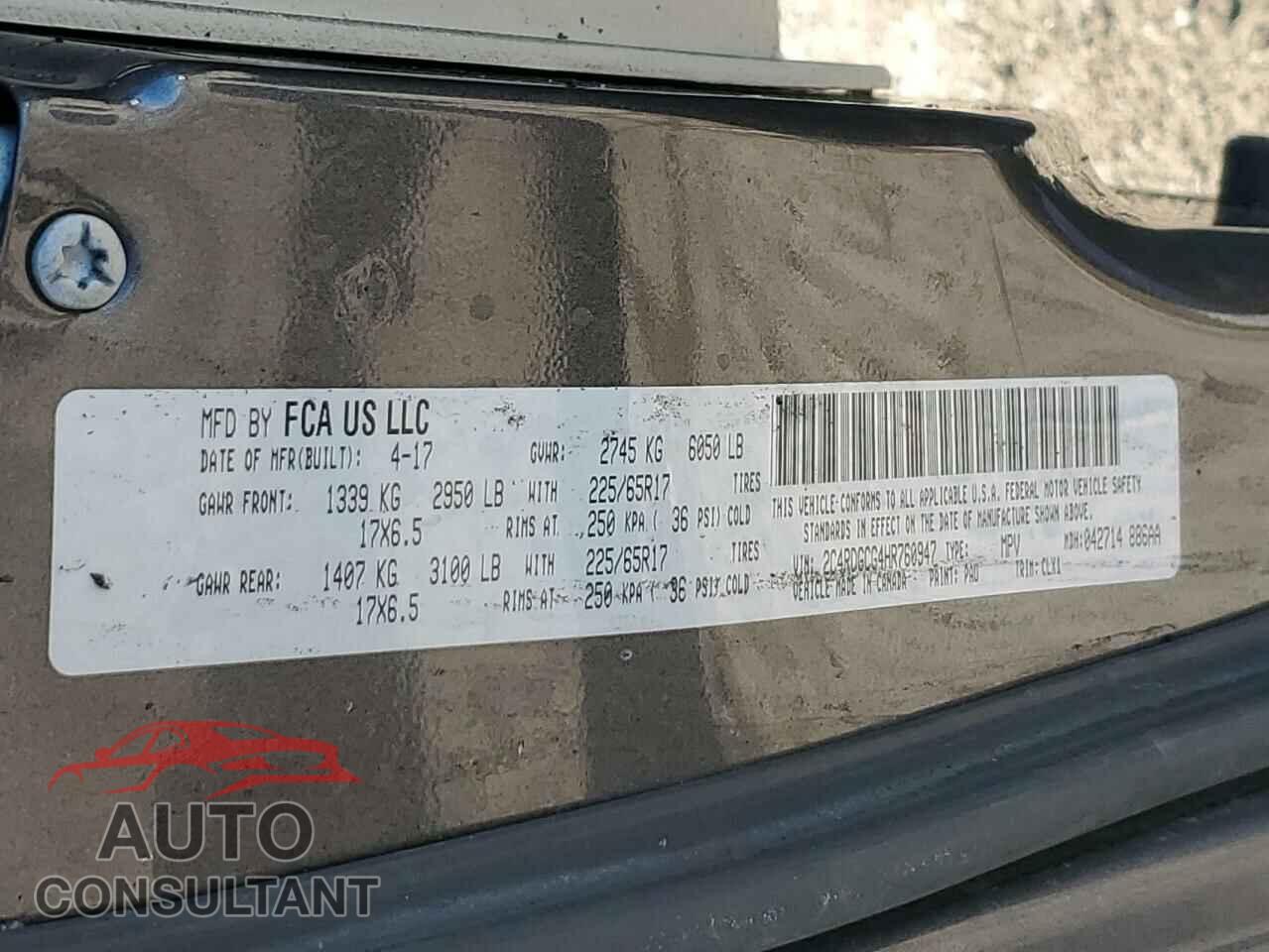 DODGE CARAVAN 2017 - 2C4RDGCG4HR760947