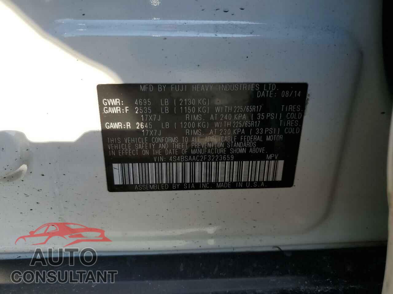 SUBARU OUTBACK 2015 - 4S4BSAAC2F3223659