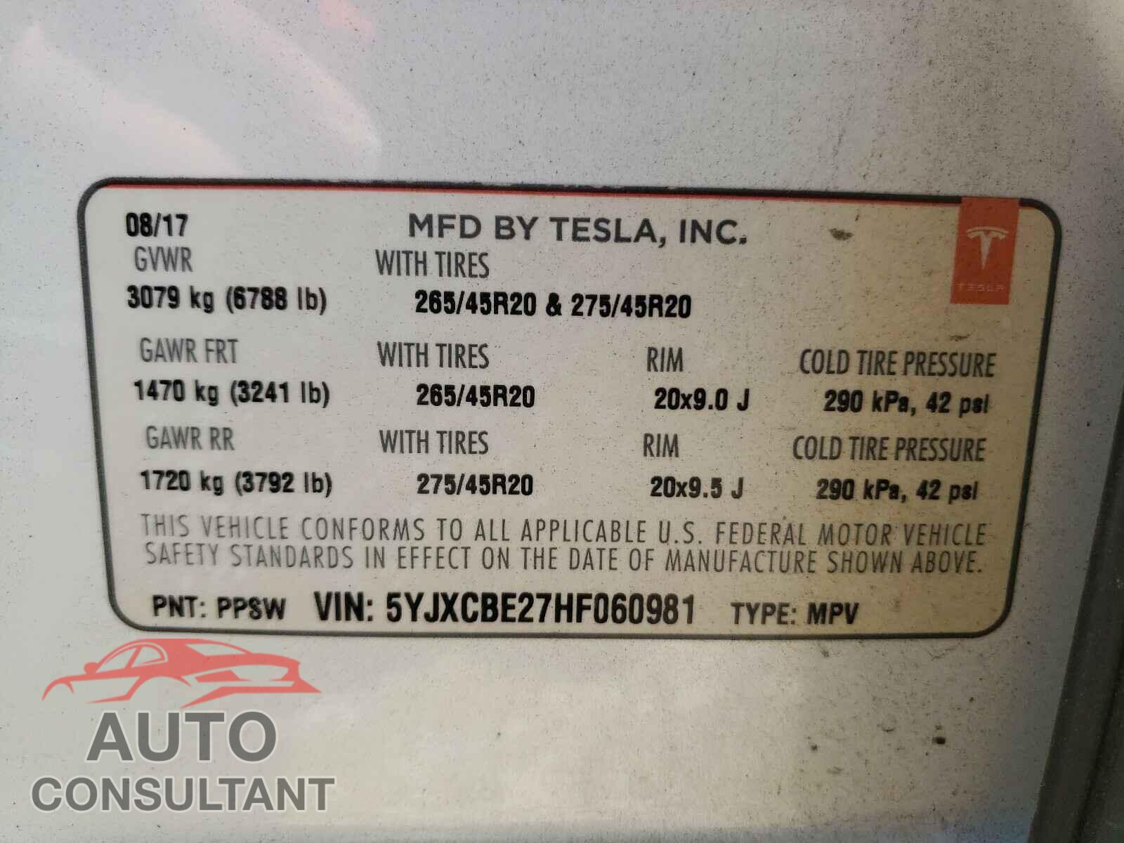 TESLA MODEL X 2017 - 5YJXCBE27HF060981