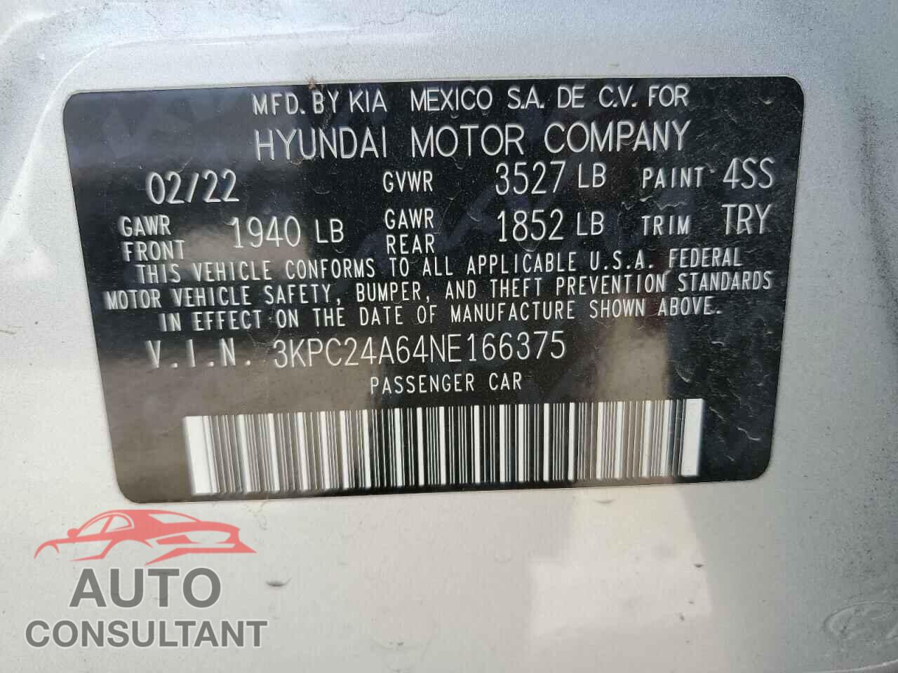 HYUNDAI ACCENT 2022 - 3KPC24A64NE166375