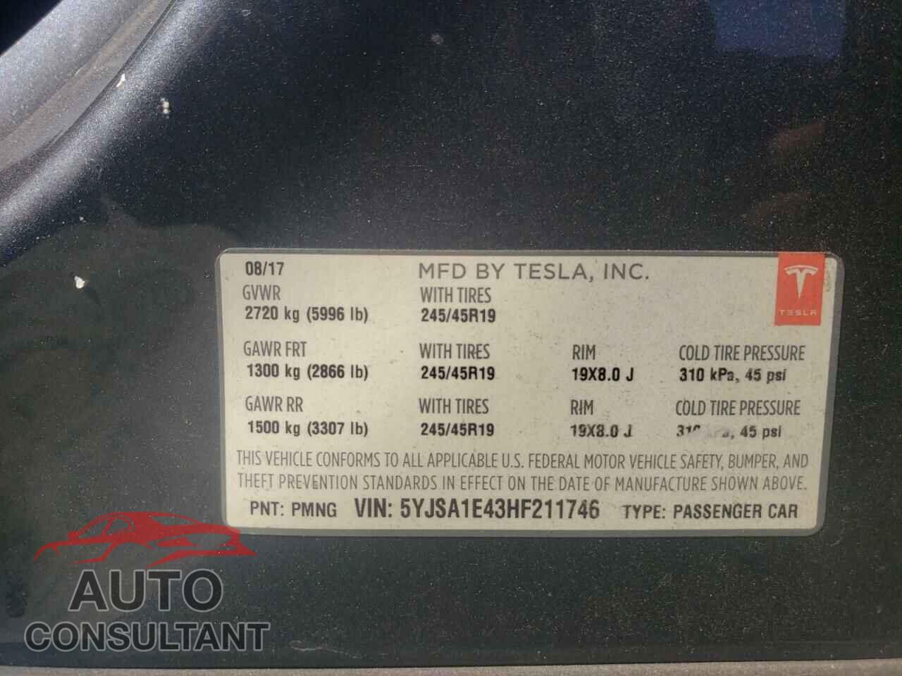 TESLA MODEL S 2017 - 5YJSA1E43HF211746