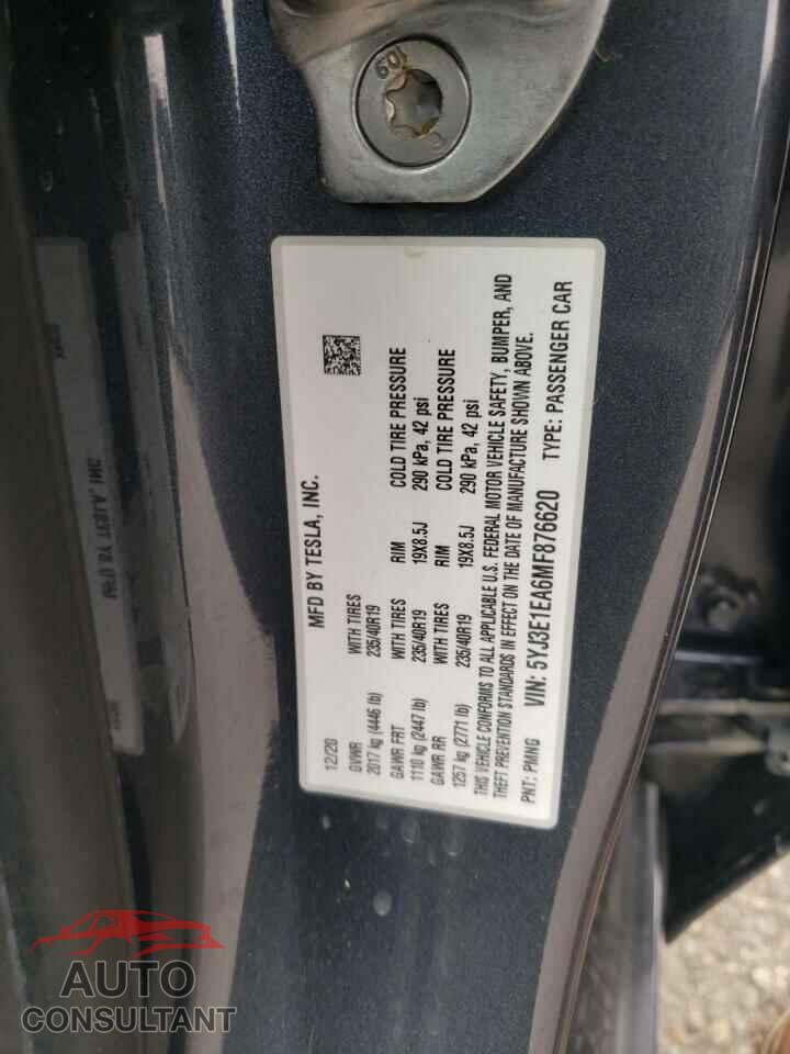 TESLA MODEL 3 2021 - 5YJ3E1EA6MF876620