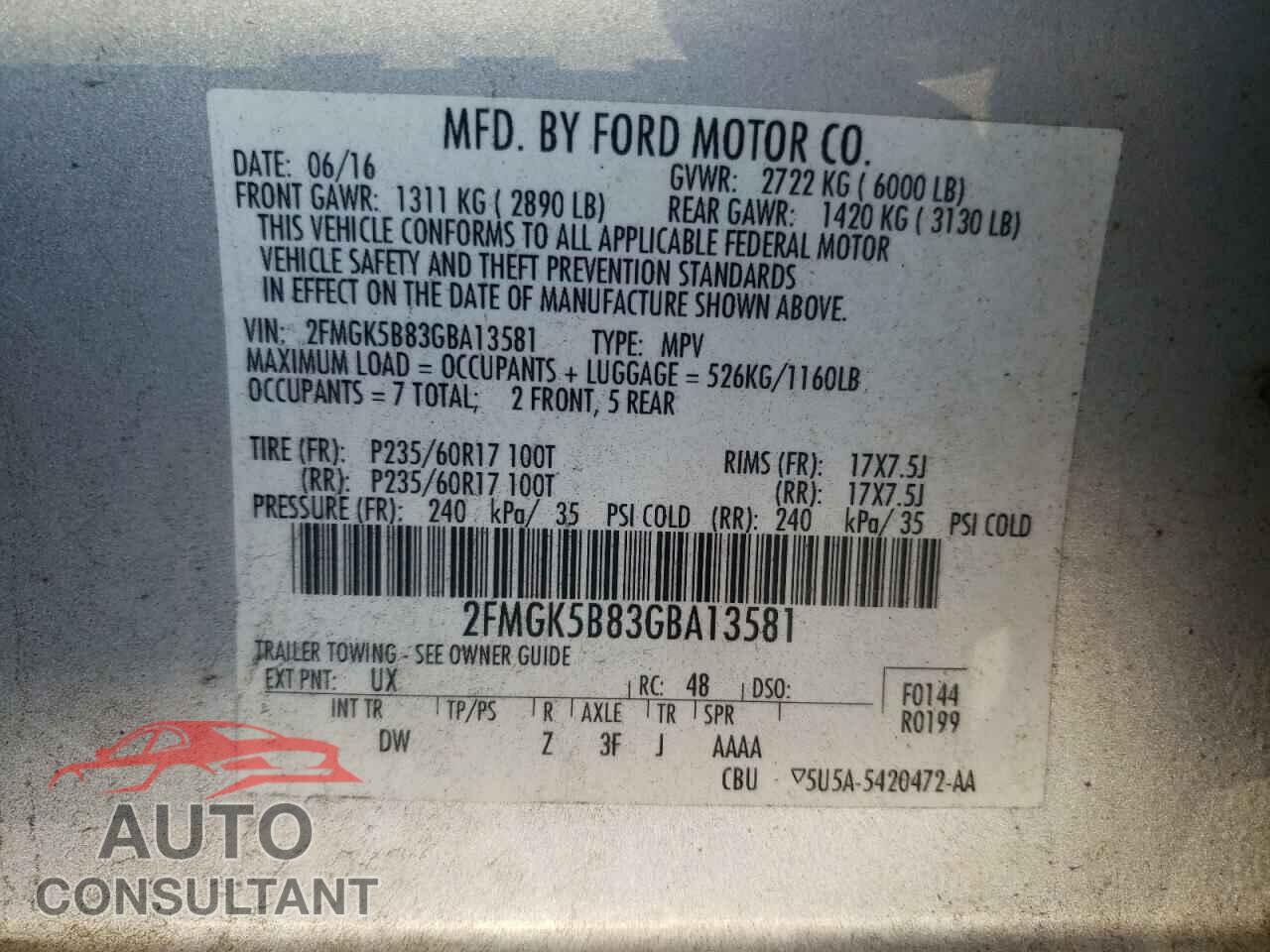 FORD FLEX 2016 - 2FMGK5B83GBA13581