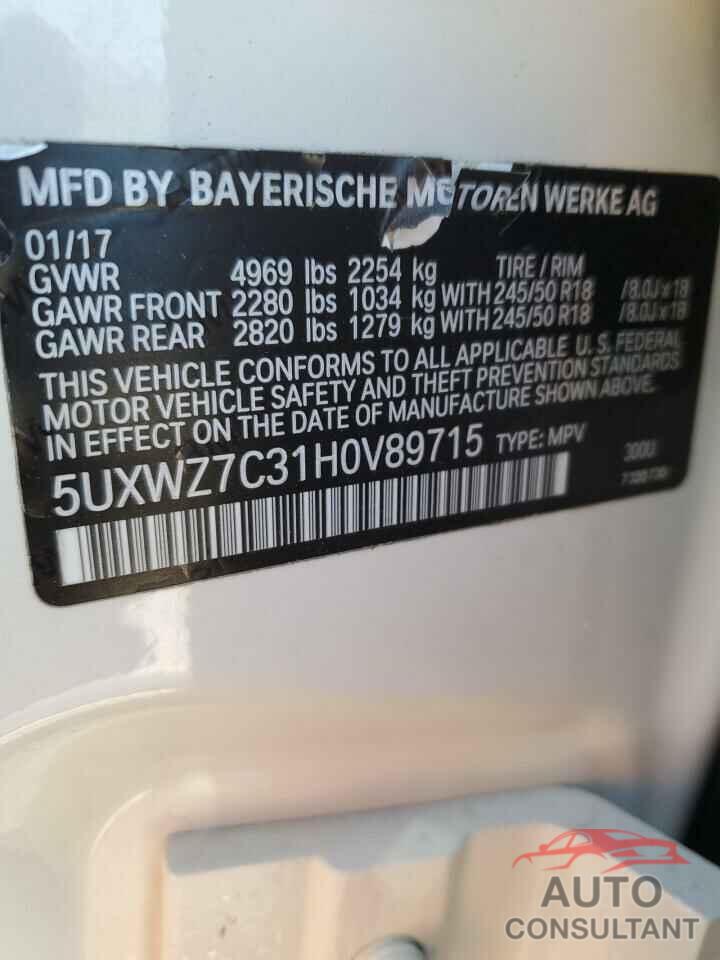 BMW X3 2017 - 5UXWZ7C31H0V89715