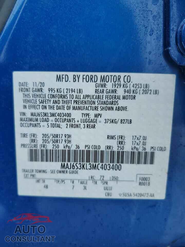 FORD ECOSPORT 2021 - MAJ6S3KL3MC403400