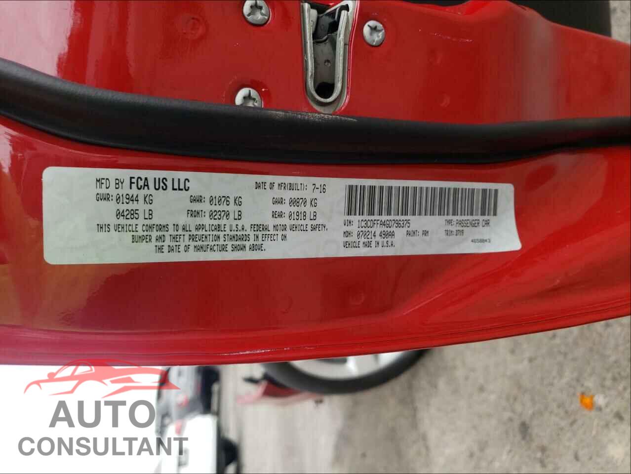 DODGE DART 2016 - 1C3CDFFA4GD796375