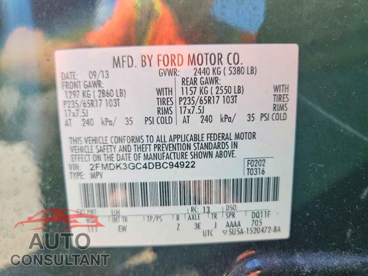 FORD EDGE 2013 - 2FMDK3GC4DBC94922