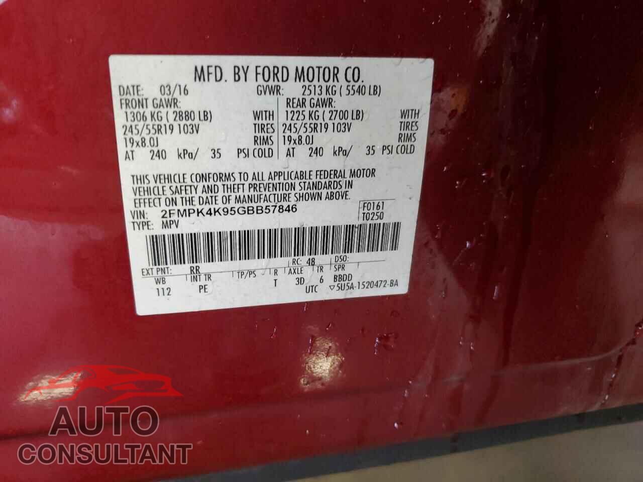 FORD EDGE 2016 - 2FMPK4K95GBB57846