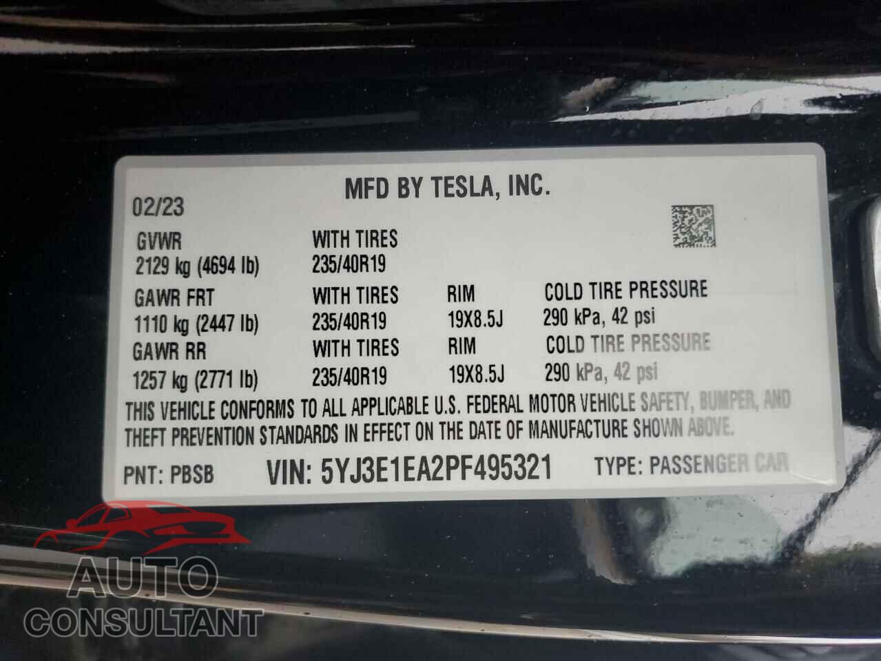 TESLA MODEL 3 2023 - 5YJ3E1EA2PF495321