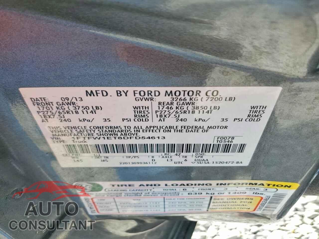 FORD F150 2013 - 1FTFW1ET8DFD54613