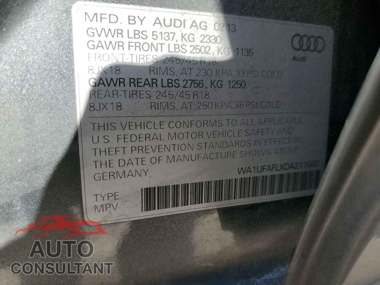 AUDI A4 2013 - WA1UFAFLXDA211045