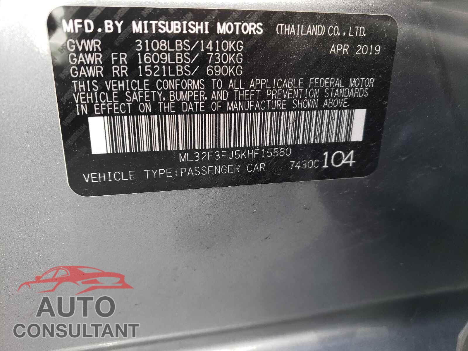 MITSUBISHI MIRAGE 2019 - ML32F3FJ5KHF15580