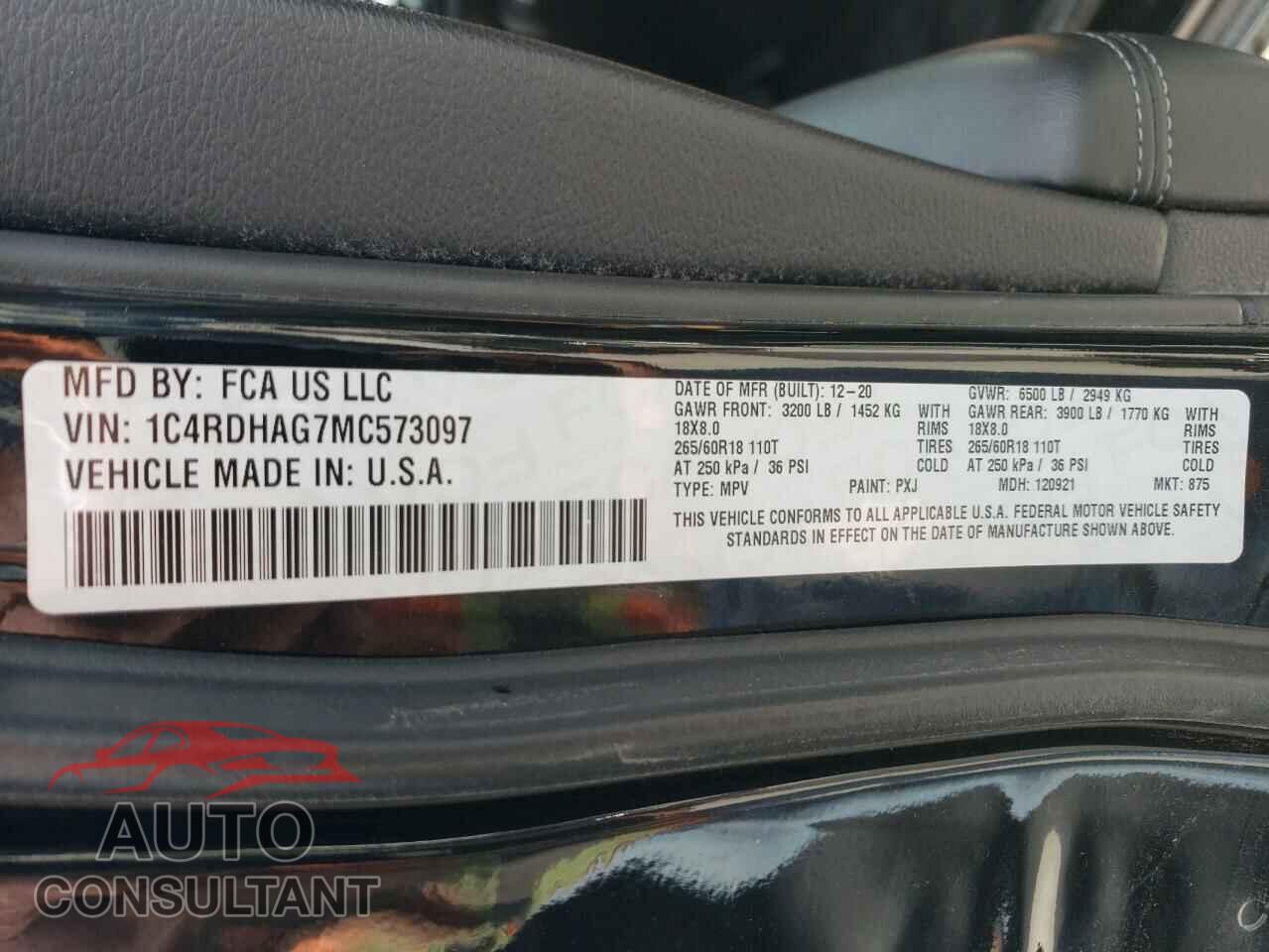 DODGE DURANGO 2021 - 1C4RDHAG7MC573097