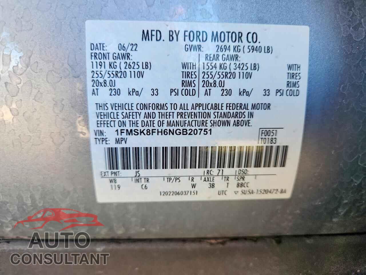 FORD EXPLORER 2022 - 1FMSK8FH6NGB20751