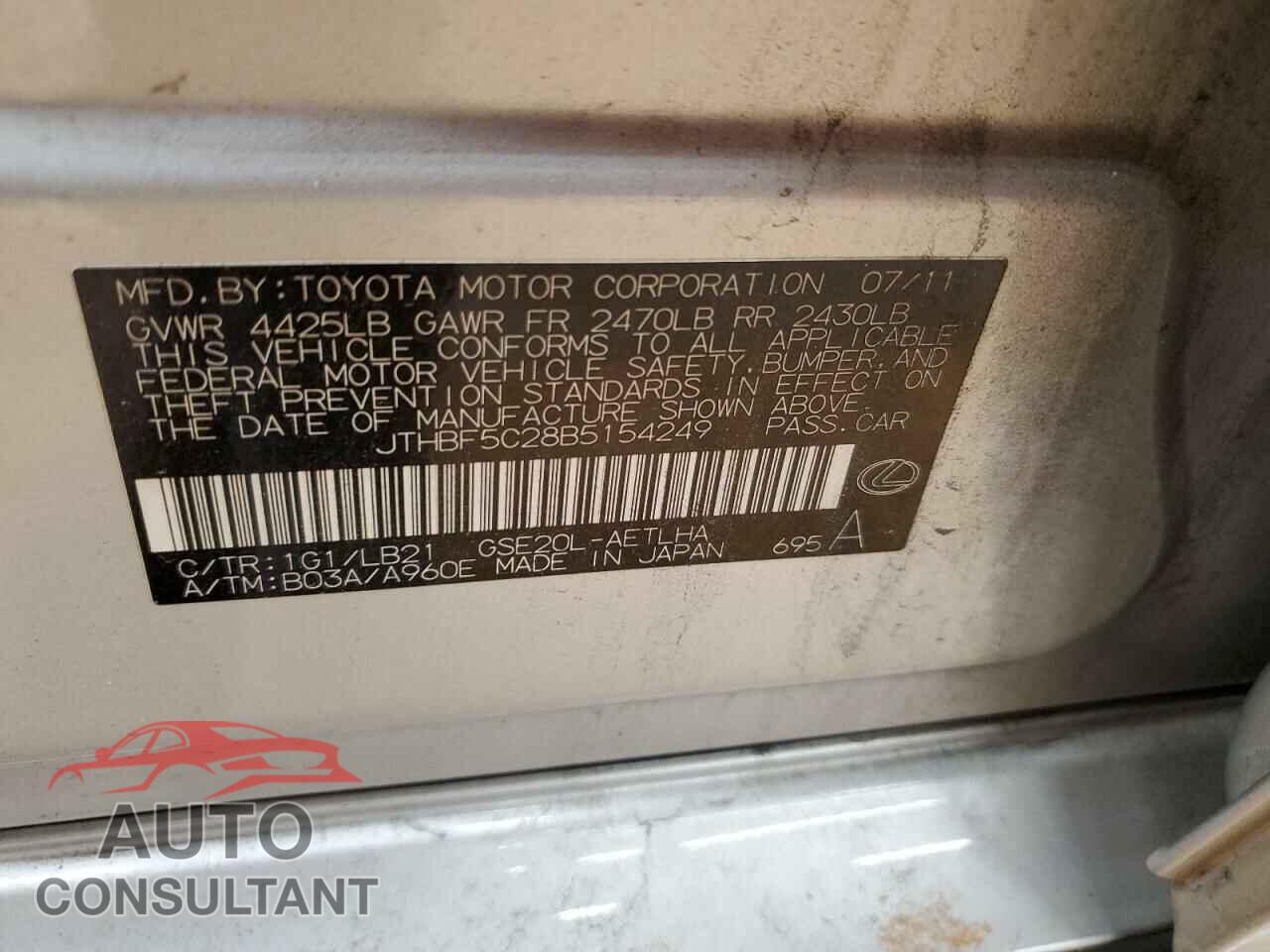 LEXUS IS 2011 - JTHBF5C28B5154249