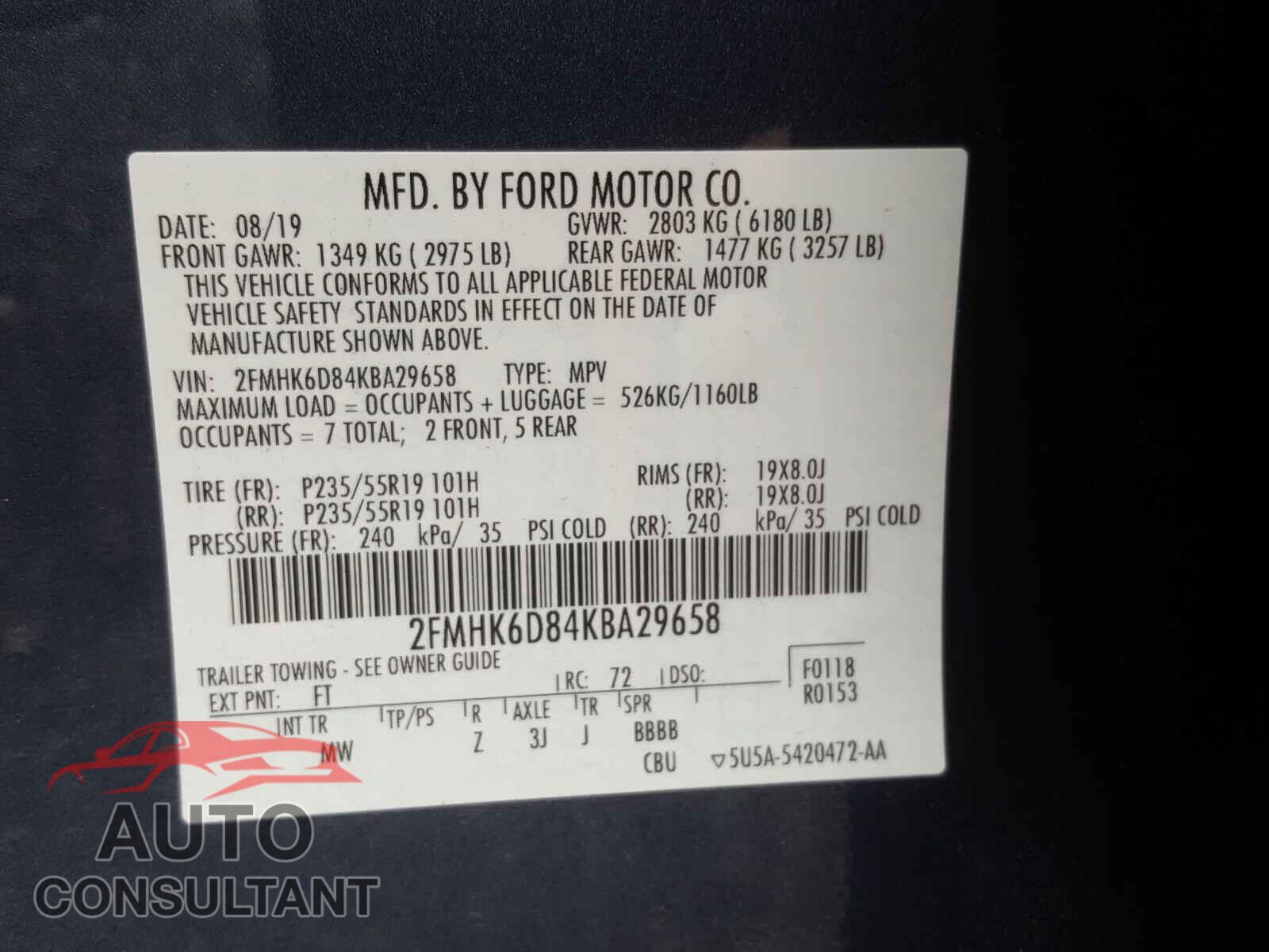 FORD FLEX 2019 - 2FMHK6D84KBA29658