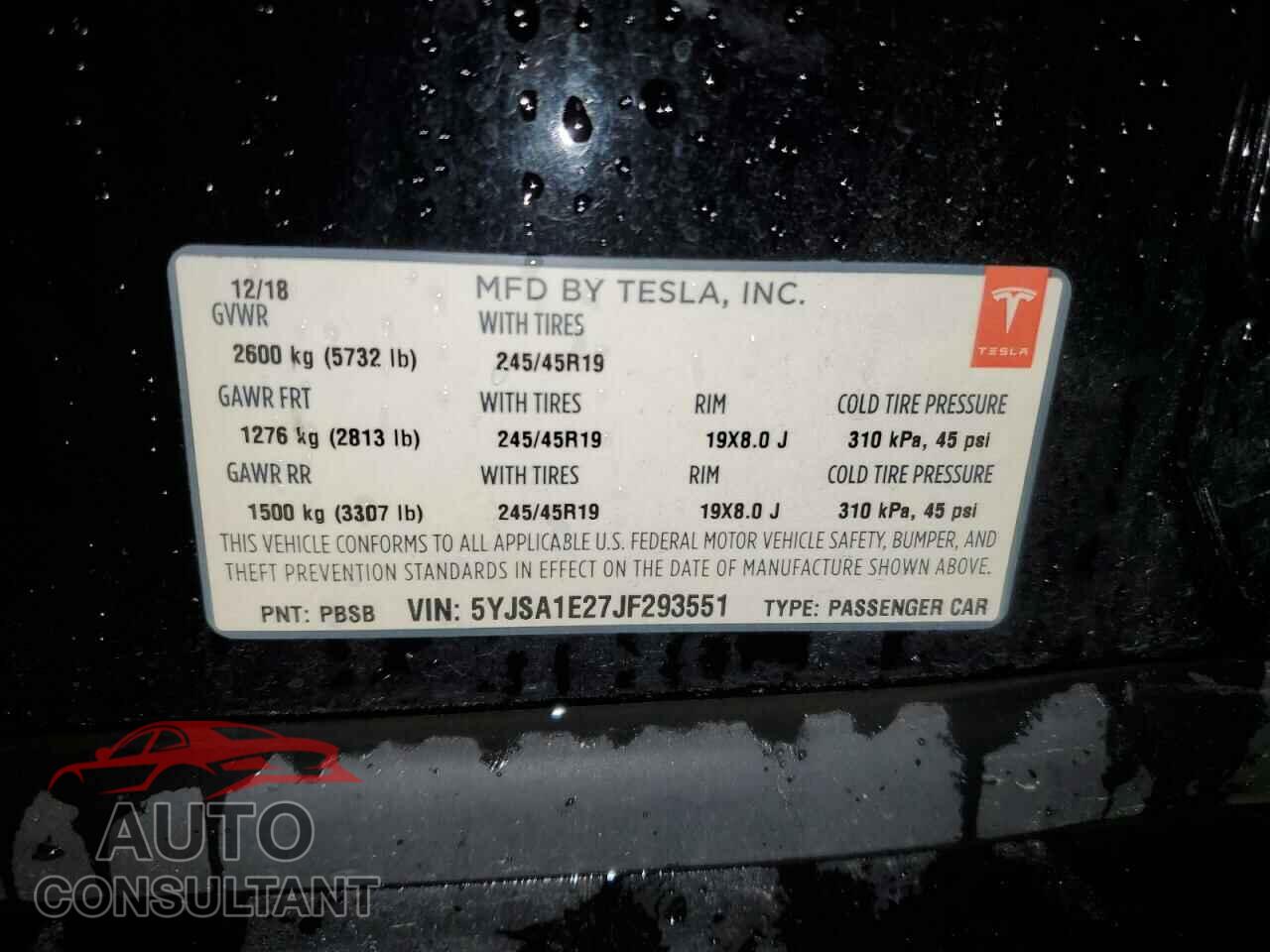 TESLA MODEL S 2018 - 5YJSA1E27JF293551