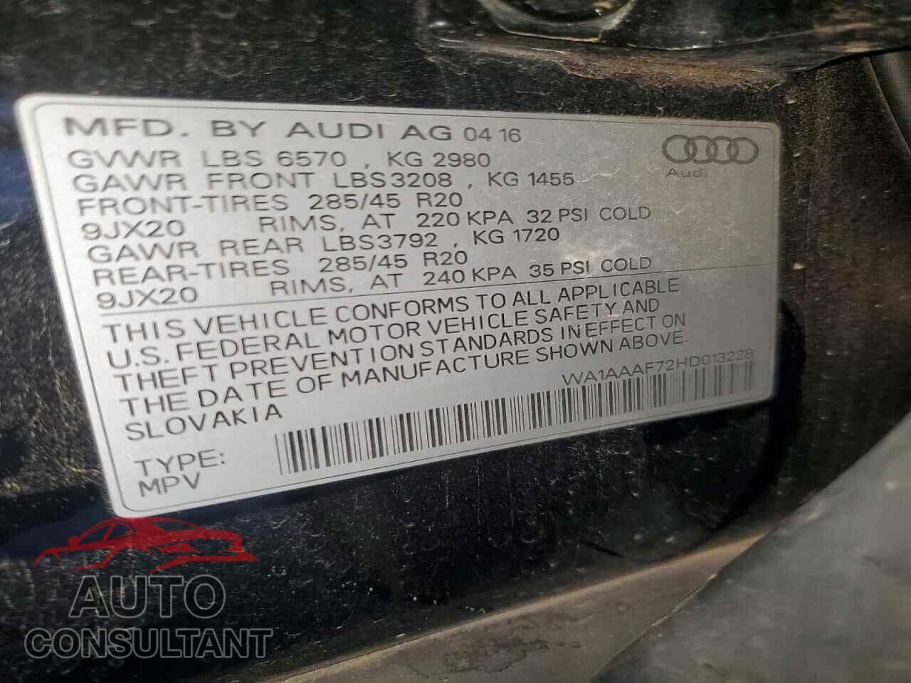 AUDI Q7 2017 - WA1AAAF72HD013228