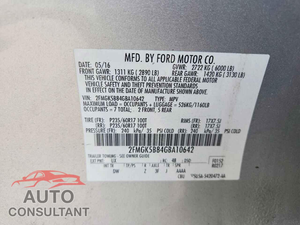 FORD FLEX 2016 - 2FMGK5B84GBA10642