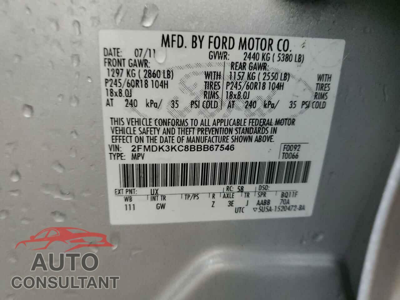FORD EDGE 2011 - 2FMDK3KC8BBB67546