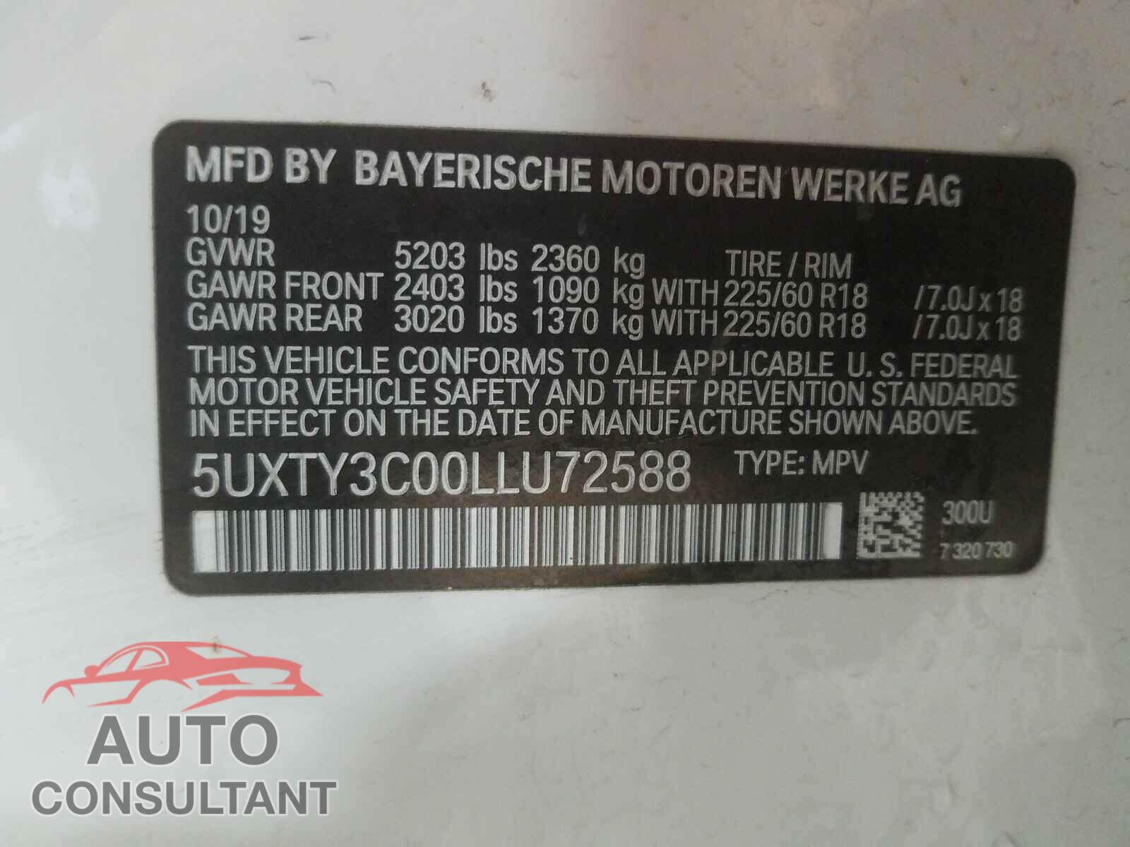 BMW X3 2020 - 5UXTY3C00LLU72588